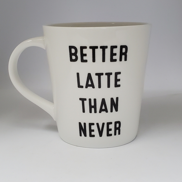 Indigo "Better Latte Than Never" Coffee Mug Play on Words Cup - Picture 4 of 9